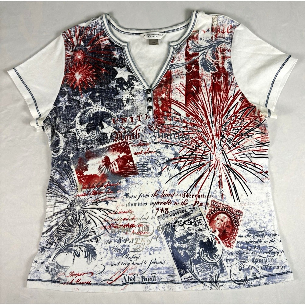 Christopher & Banks Americana Print Henley Top — Women's Petite Large